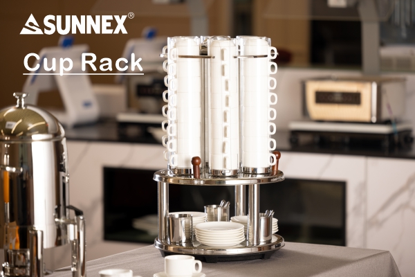 DISTRIBUTEUR DE TASSES TOURNANTES SUNNEX, BASE EN ACIER INOXYDABLE ET TASSES À TROIS CUILLÈRES INCLUSES, TUBES DE TASSES PC