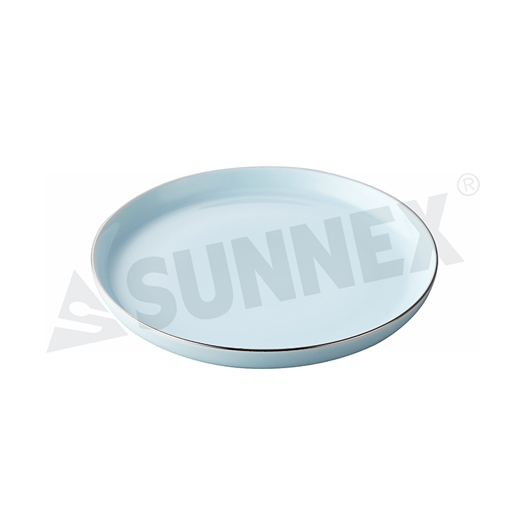 Plat rond en porcelaine de couleur bleue