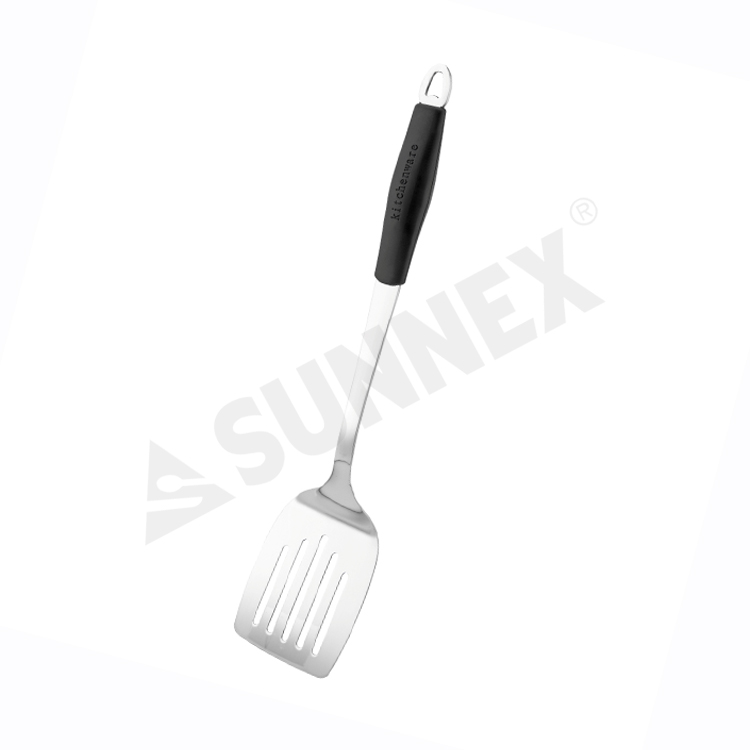 Spatule à fente en acier inoxydable avec manche en silicone